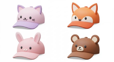 Colorful animal design baseball caps for kids