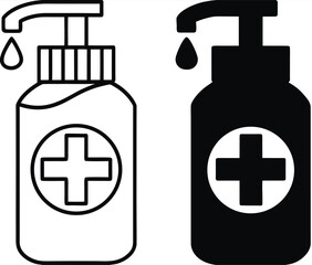 Hygiene Icons. Black and White Vector Illustrations. Hand Sanitizer. Body Hygiene
