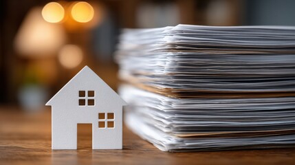 House shaped paper stack representing real estate documentation and property management in modern business practices