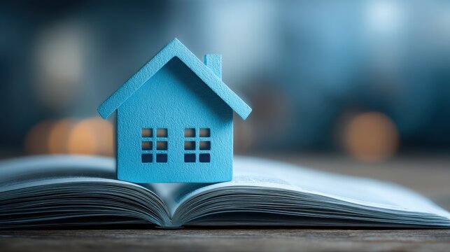 House symbol resting on an open book depicting the intersection of real estate knowledge and property transactions