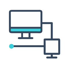 Computer network diagram with two screens connected and a node