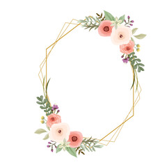 Elegant Gold Frame with Watercolor Rose Flowers &ndash; Luxury Floral Border Design