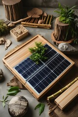 Sustainable Solar Panel: Eco-Friendly Energy Solution with Natural Bamboo and Wood Accents.