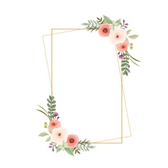 Elegant Gold Frame with Watercolor Rose Flowers &ndash; Luxury Floral Border Design