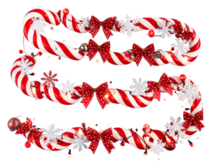 Candy-Themed Christmas Garland with Peppermint and Snowflakes PNG