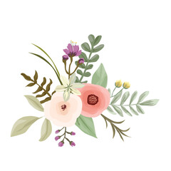 Watercolor Rose Bouquet Illustration with Soft Floral Design Elements