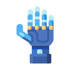 Stylized blue robotic hand against stark black background image