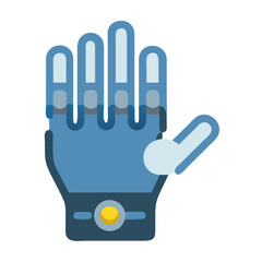 Cartoon style robotic hand prosthesis on black background image