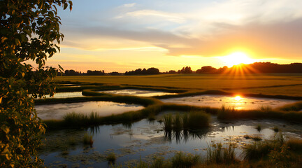 Golden Reflections Sunset Over the River