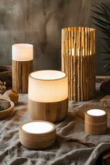 Warm Ambient Lighting: Illuminated Bamboo and Wood Table Lamps, Rustic Zen Decor