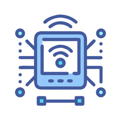 Blue smart device connected to a network on black