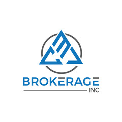 Modern Blue and Gray Triangle Brokerage Logo; Corporate, Financial, Professional Branding.