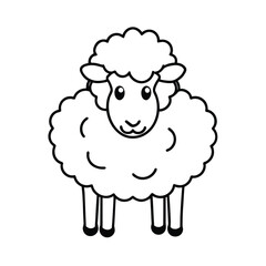 Cartoon sheep with happy face and thick wool in outlined bold style for animal design  