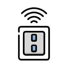 Stylized light gray electrical outlet icon with blue inserts