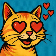 cat love happy smile heart emotion joy eyes pop art cartoon illustration retro