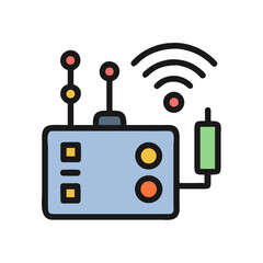 Vintage remote control sending signals in a digital style