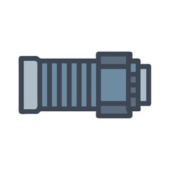 Camera lens in a flat minimalistic design on black