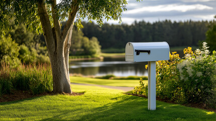 A charming suburban mailbox illuminated by sunlight