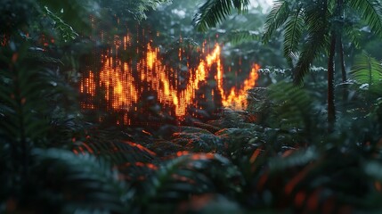 Fiery chart emerges from a lush jungle.