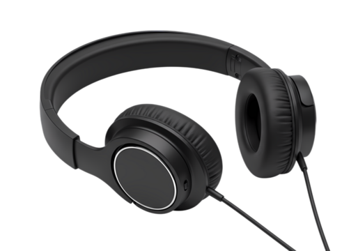 Black OverEar Headphones on White Background on Transparent background