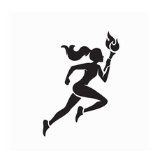Female athlete running with a torch vector illustration on white background.