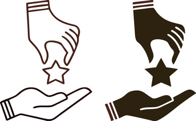 Commitment icons. Black and White Vector Icons. One Hand Passing a Star to Another. Keeping Promises. Core Values Concept