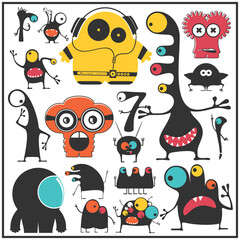 Funny Cartoon Creatures Collection – Cute Weird Characters in Flat Vector Style