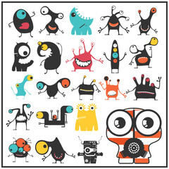 Funny Cartoon Creatures Collection – Cute Weird Characters in Flat Vector Style