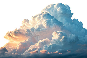A magnificent sunlit cumulus cloud formation perfect for a design overlay. A Transparent Background Png image Isolated on white background.