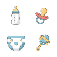 Baby Essentials Icons Bottle Pacifier Diaper Rattle