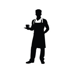 Black silhouette of a waiter carrying coffee in a coffee shop