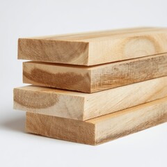 Stack of rough cut lumber pieces isolated on white background