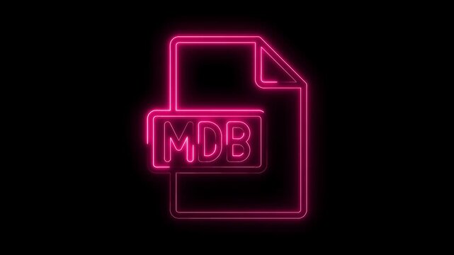 Glowing pink neon M D B file icon symbol on black background abstract digital technology concept futuristic