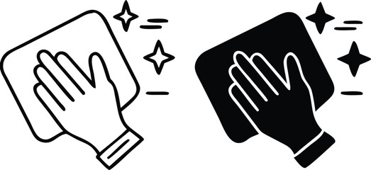 Clean Icons. Black and White Vector Illustration. House Cleaning. Human Hand Wiping Dust With Rag. Hygiene Concept
