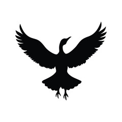 Silhouette of a bird in flight with outstretched wings on white background