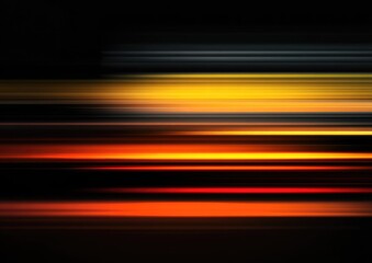 Abstract image of horizontal, blurred light streaks in warm colors against a black background