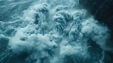 Powerful plume of smoke erupts from the ocean.