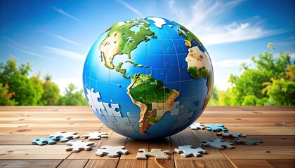 Earth globe on puzzle pieces
