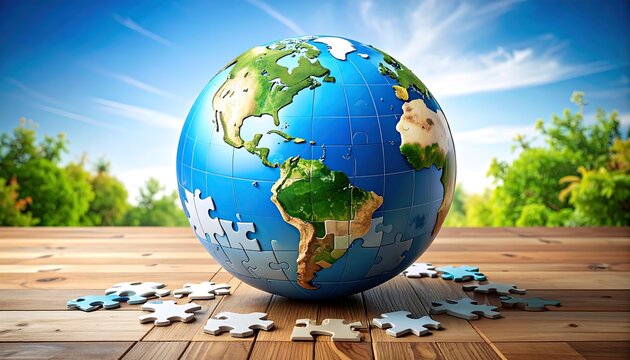Earth globe on puzzle pieces