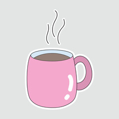Coffee Mug vector sticker. Cozy illustration for cafe designs, breakfast themes, hot drink promotions, or comfort food concepts