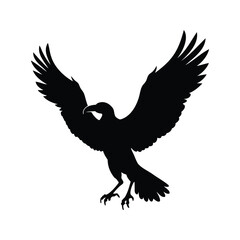 Black Silhouette of a Raven in Flight with Wings Spread Wide