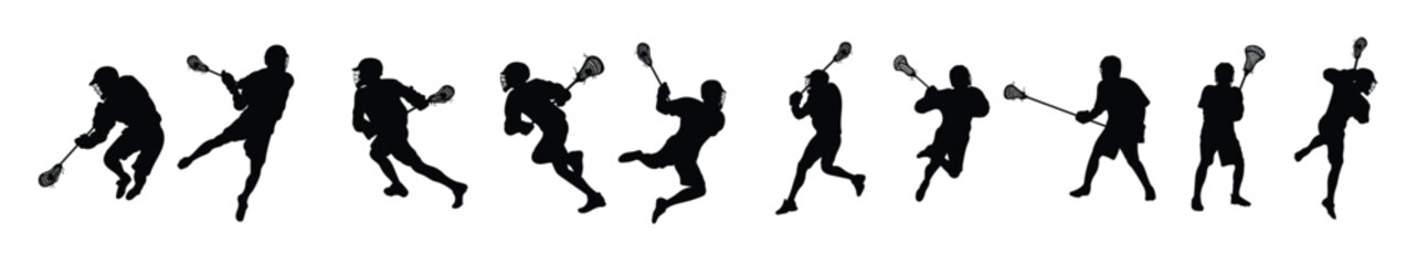 lacrosse man player silhouette set