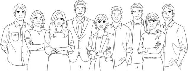 Obraz premium Teamwork outline illustration of diverse business professional