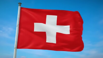 Swiss Flag Waving in the Wind on a Clear Sky