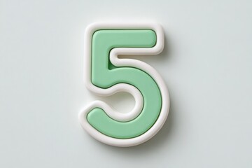 A pastel green number five with a white outline against a light green background