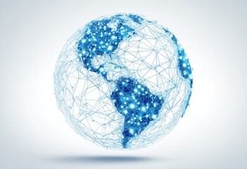 Networked globe, continents outlined with glowing nodes