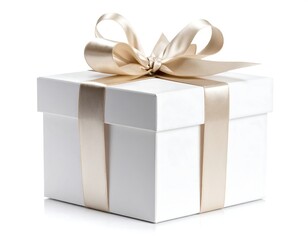 Elegant white gift box with gold ribbon