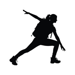 Silhouette of a female hiker with backpack navigating a tricky descent