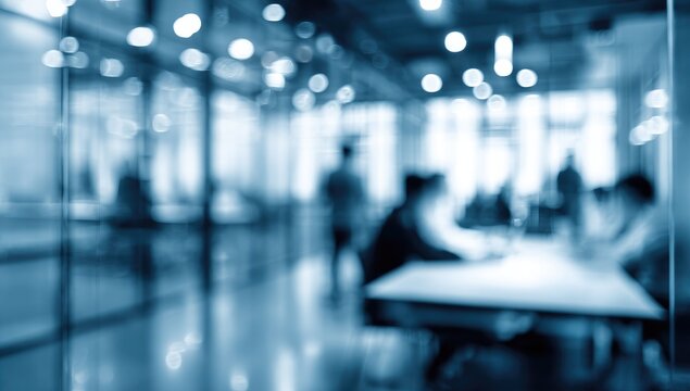 Blurred image of people in a modern office setting