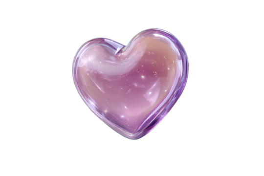 Gradient Glassy Purple Heart with Sparkles and Inner Glow, Floating in Soft Light, Isolated Cutout Transparent Background PNG